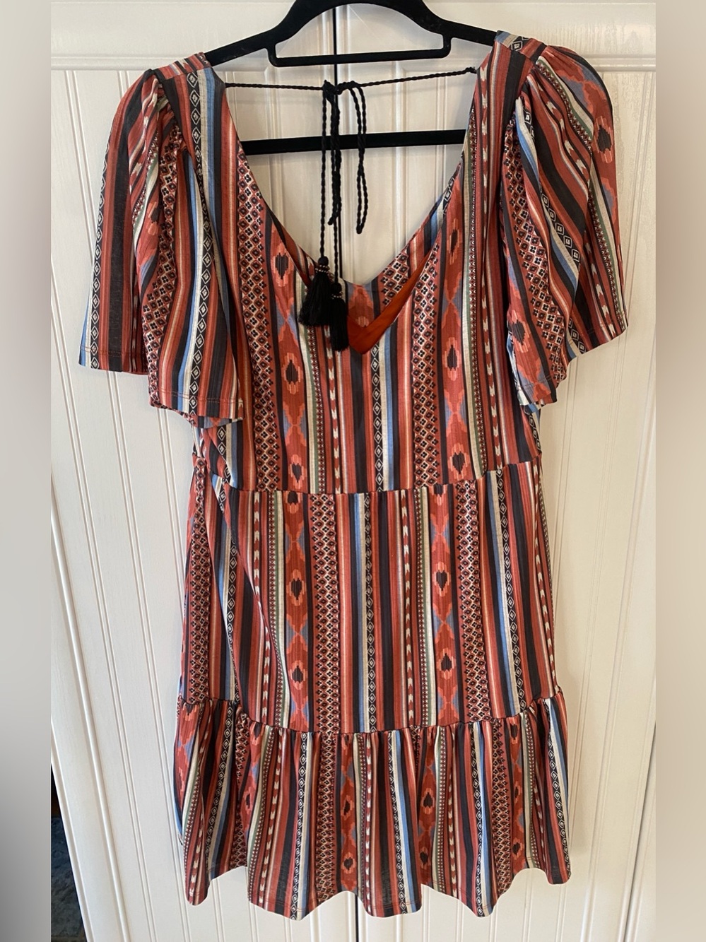 Dex Rust Multi-Stripe Ruffle Mini Dress - Picture 3 of 5